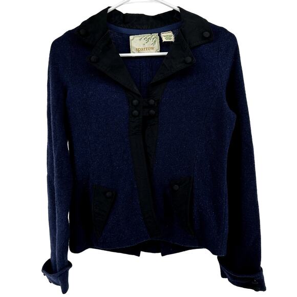 Anthropologie Sparrow 100% Lambswool Blazer Cardigan Button Pocket Blue Black XS - Picture 1 of 3